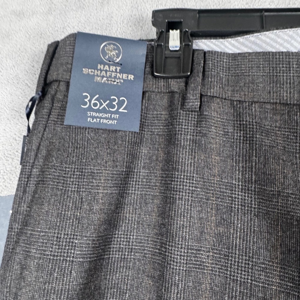 Hart Schaffner Marx Mens 36x32 Straight Flat Front Glen Plaid Dress Pants Grey - Picture 2 of 9